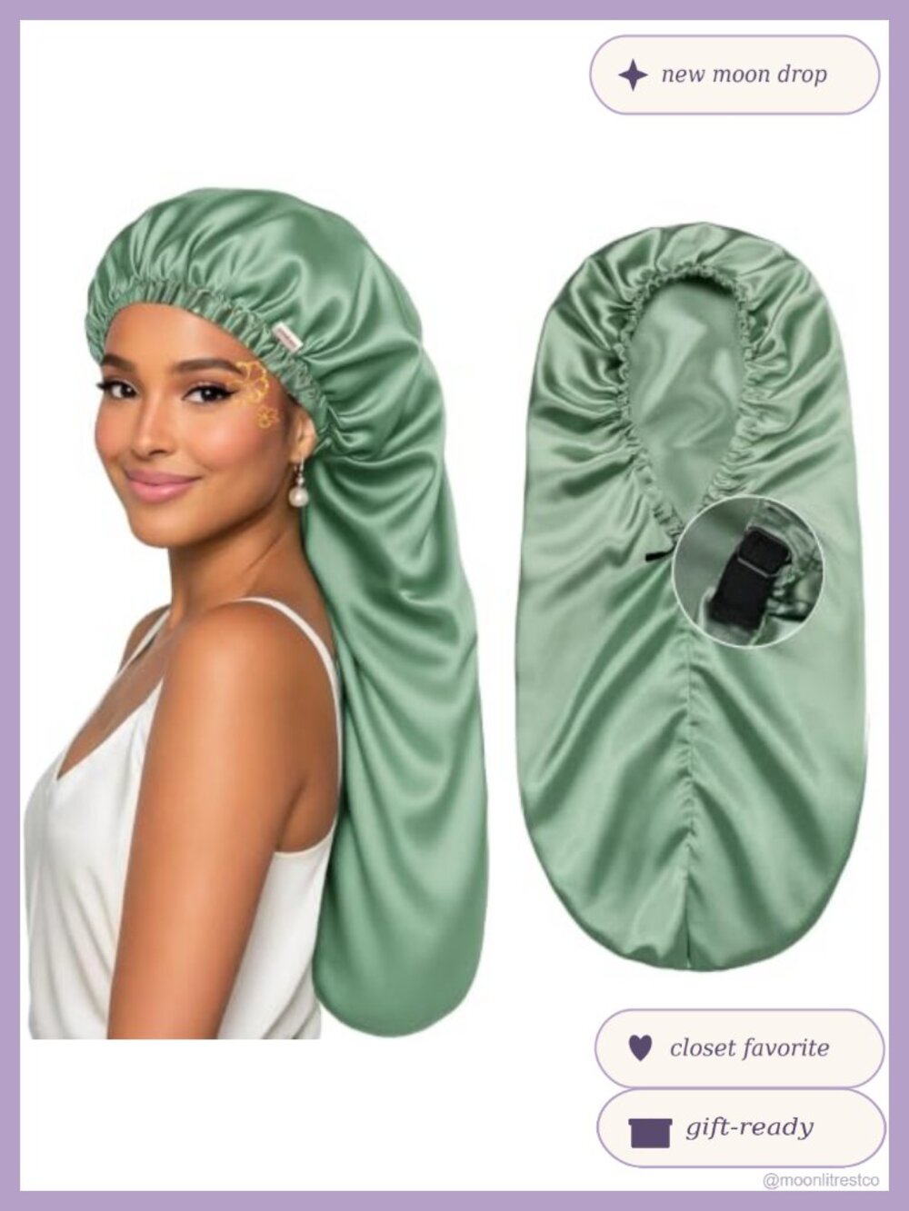 Adjustable Satin Sleep Bonnet Double Layer Extra Long Hair Bonnet